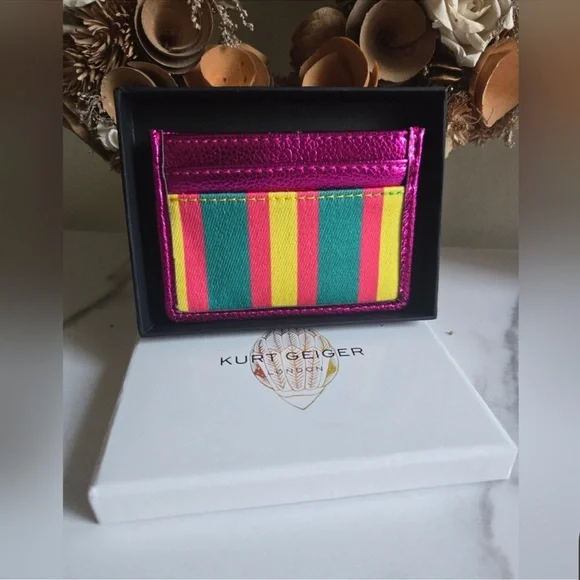 Kurt Geiger Pink Metallic Stripe Card Holder NIB - Picture 2 of 4